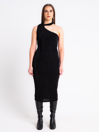 AMREN NECK-TIE MIDI DRESS